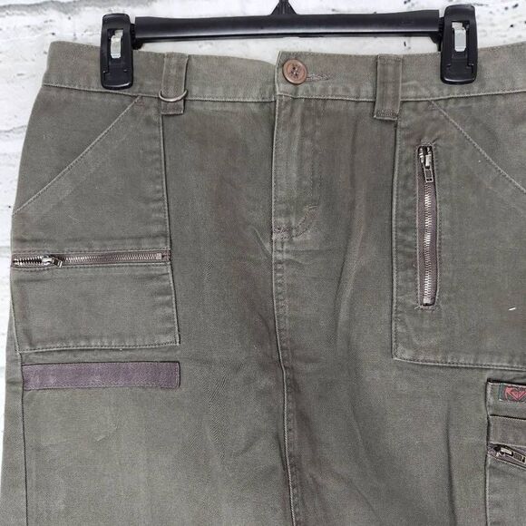 Roxy 100% Cotton Utility Cargo Back Mini Skirt Army Green Size 3 100% Cotton - Picture 2 of 9
